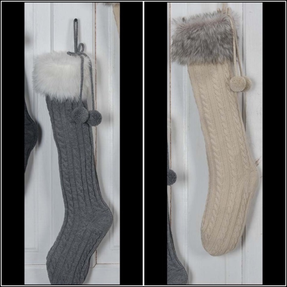 New cable knit Christmas stocking grey or tan